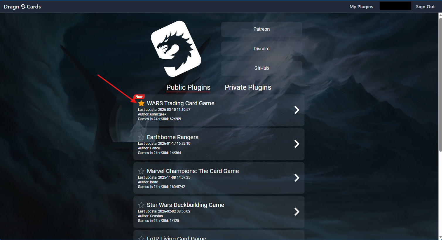 Click on the WARS Trading Card Game Plugin
